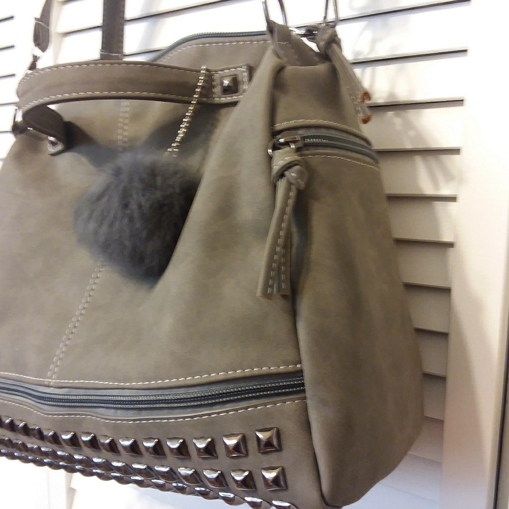 Grey Faux Suede Satchel